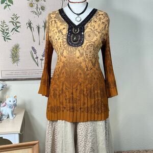 Y2k Ombre Embellished Pleated Tunic Top Fairy Grunge Whimsy Whimsigoth Hippie M